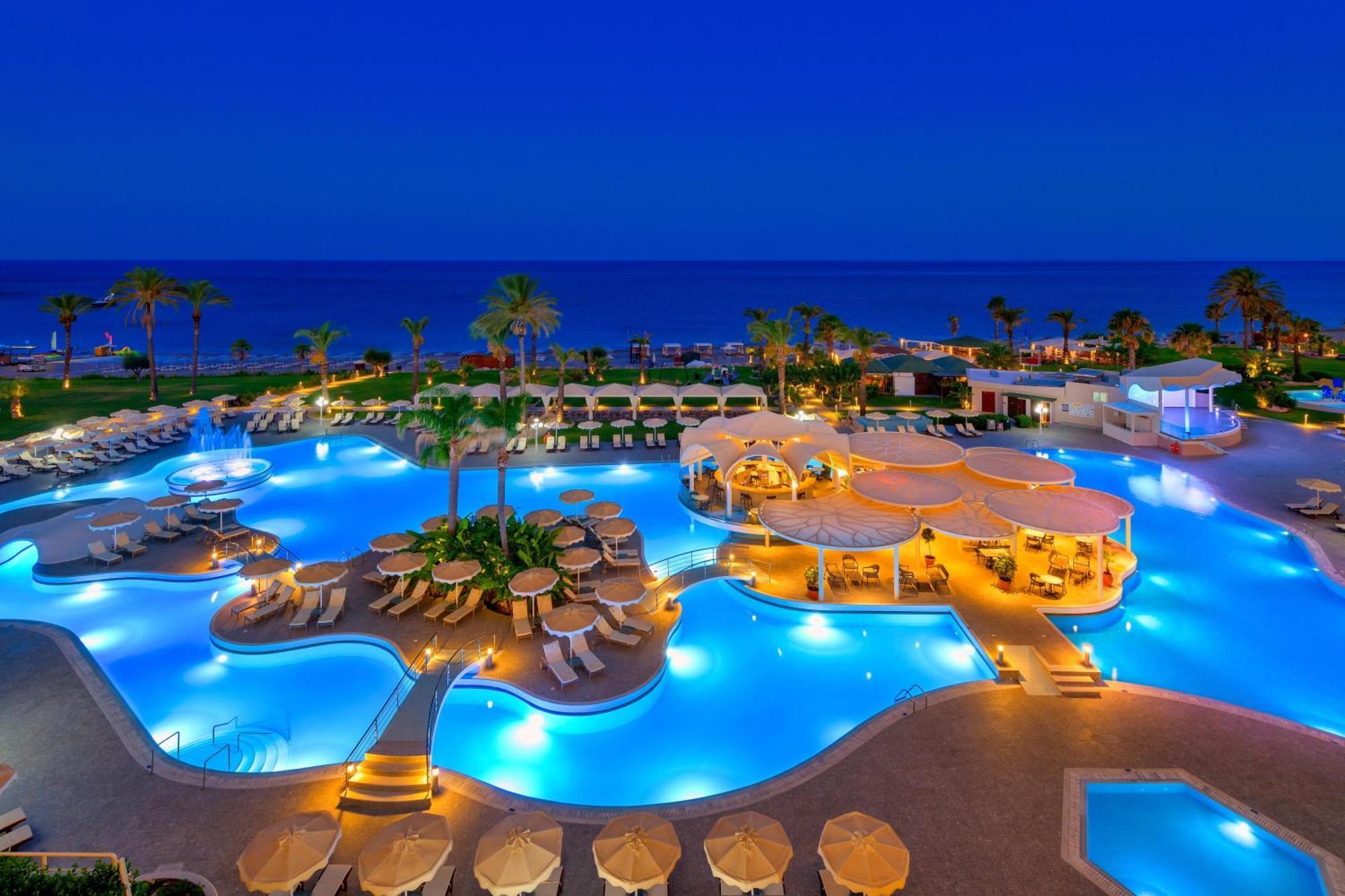 Rodos Palladium Leisure & Wellness Kallithea  Exterior photo The resort at night